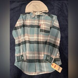 NWT Levi's Blue and Gray Plaid Flannel Hoodie